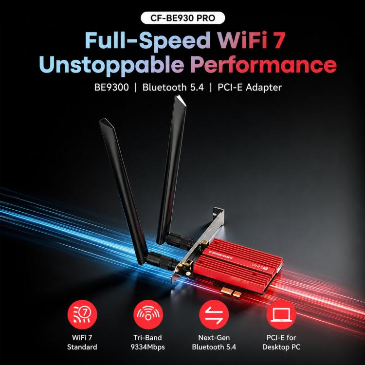 Adattatore wireless desktop tri-band WiFi 7 PCIe COMFAST CF-BE930 Pro BE9300 con Bluetooth 5.4 e scheda BE9300., CF-BE930 Pro