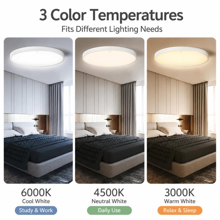 Plafoniera LED sottile, dimmerabile a 3 colori, rotonda, a incasso, ideale per camera da letto., FSL 25W 35cm White, FSL 25W 35cm Black, FSL 36W 45cm White, FSL 36W 45cm Black