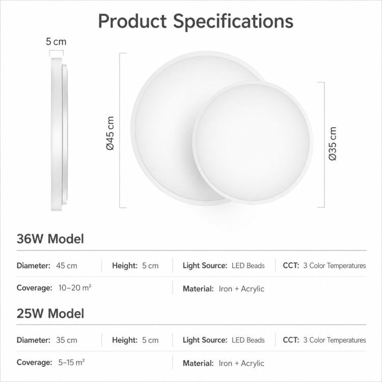 Plafoniera LED sottile, dimmerabile a 3 colori, rotonda, a incasso, ideale per camera da letto., FSL 25W 35cm White, FSL 25W 35cm Black, FSL 36W 45cm White, FSL 36W 45cm Black