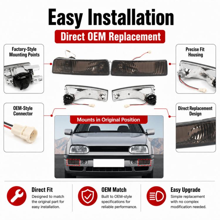 Kit fendinebbia a cristallo per paraurti anteriore Volkswagen Golf / Jetta 1992-1997 1HM941777 / 1HM941778