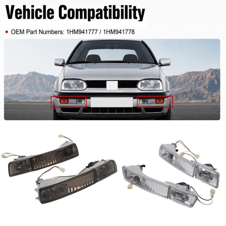 Kit fendinebbia a cristallo per paraurti anteriore Volkswagen Golf / Jetta 1992-1997 1HM941777 / 1HM941778