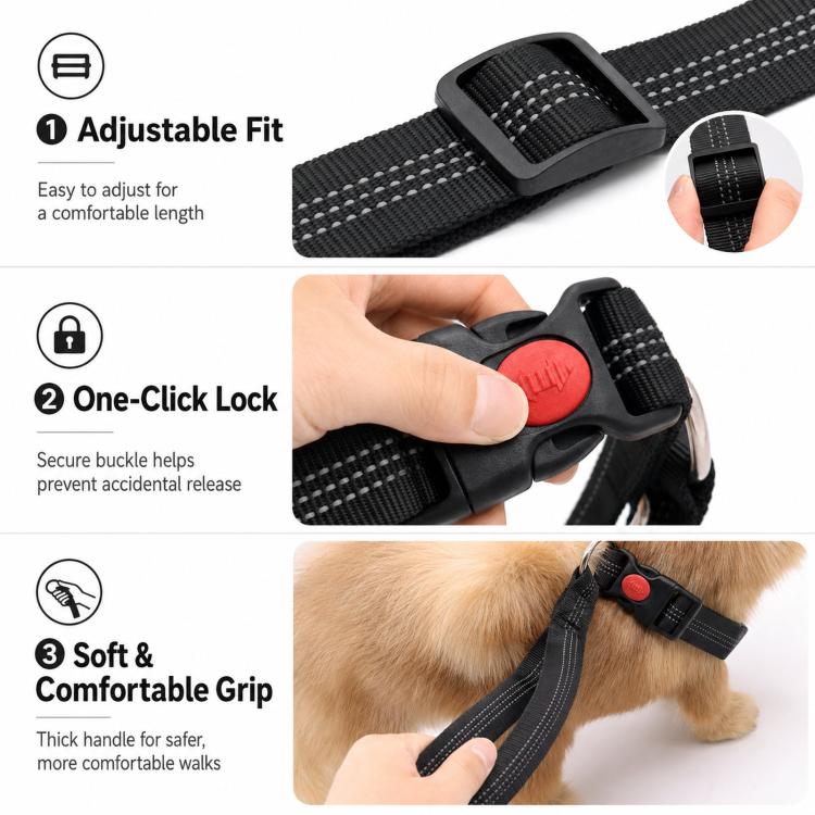 Collare per cani con maniglia di controllo integrata, guinzaglio in nylon resistente con fibbia di sicurezza, per cani di taglia media e grande.