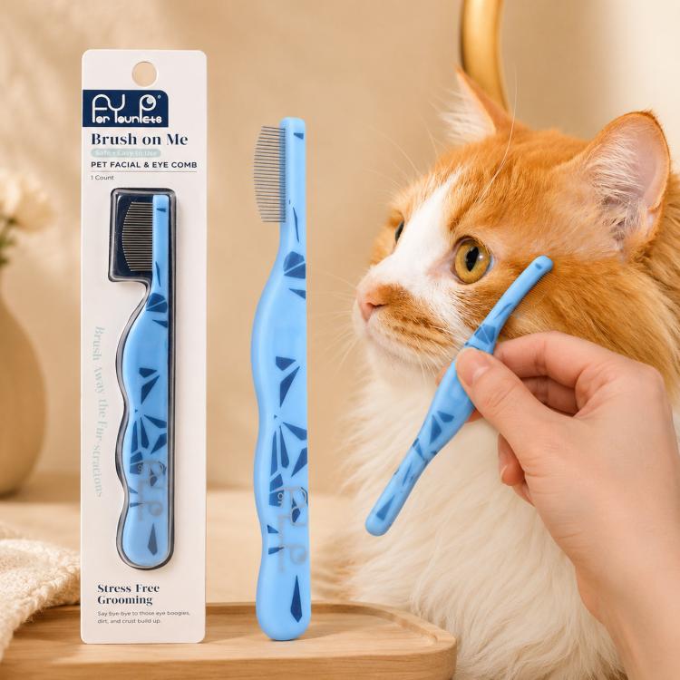 Mini pettine per viso e occhi di animali domestici, denti fini da 0,35 mm, pettine antipulci con perni di sicurezza curvi in metallo.