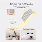 Mini pettine per viso e occhi di animali domestici, denti fini da 0,35 mm, pettine antipulci con perni di sicurezza curvi in metallo.