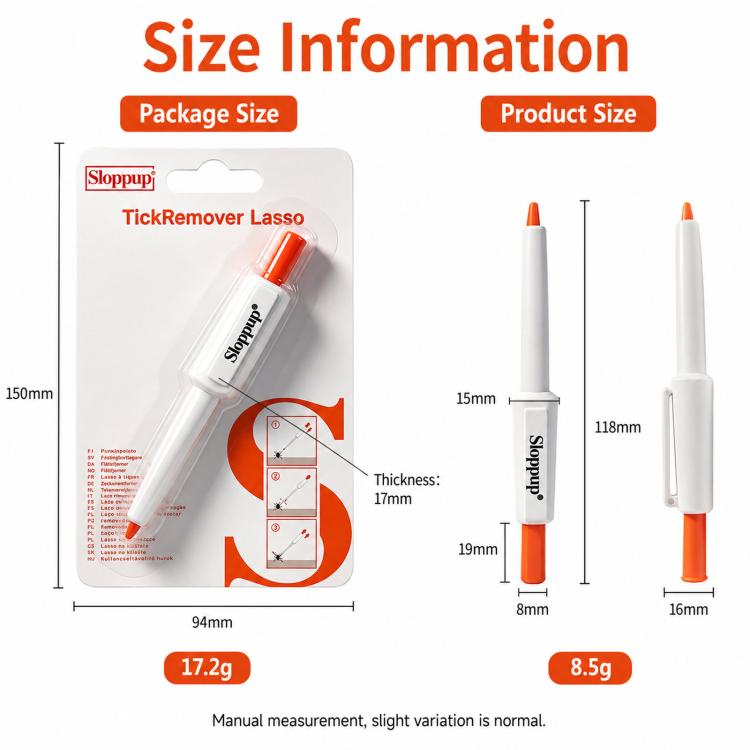 Sloppup Rimuovi zecche retrattile a forma di lazo, sicuro e senza sostanze chimiche, per cani e gatti., Orange White