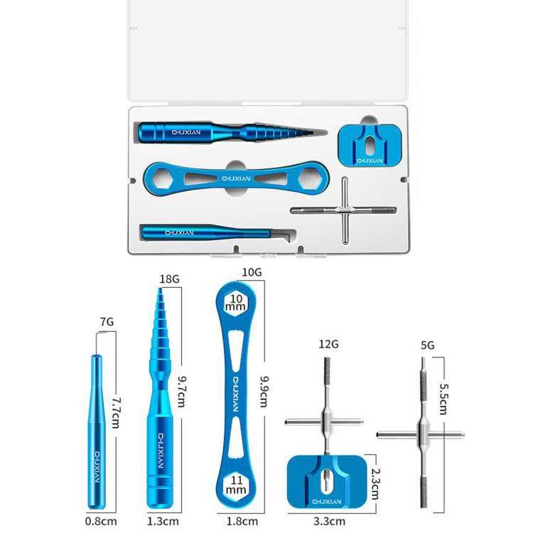 CHUIXIAN Kit di attrezzi per la manutenzione del mulinello da pesca in alluminio da 5 pezzi/scatola, set di chiavi per la rimozione del perno del cuscinetto della bobina per il baitcasting