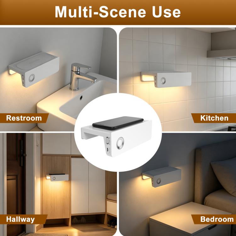 Lampada notturna a LED ricaricabile 2 in 1 con sensore di movimento e supporto per telefono, ideale per il bagno.
