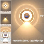 DMS-A2501 Orologio intelligente con telecomando, lampada da parete con sensore di movimento, luce notturna per camera da letto e comodino, DMS-A2501