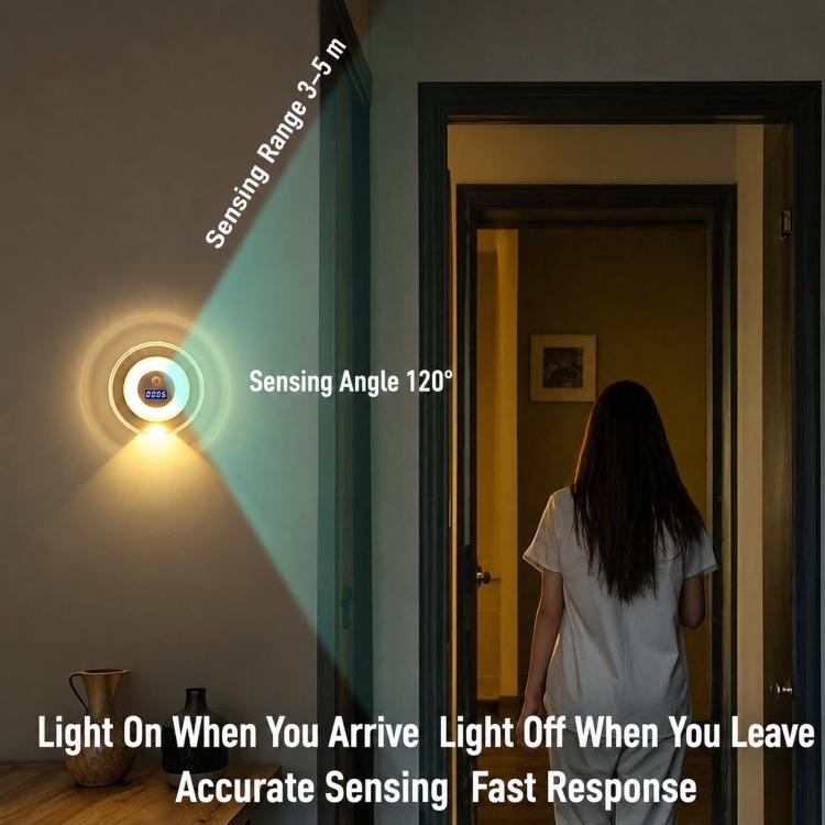 DMS-A2501 Orologio intelligente con telecomando, lampada da parete con sensore di movimento, luce notturna per camera da letto e comodino, DMS-A2501