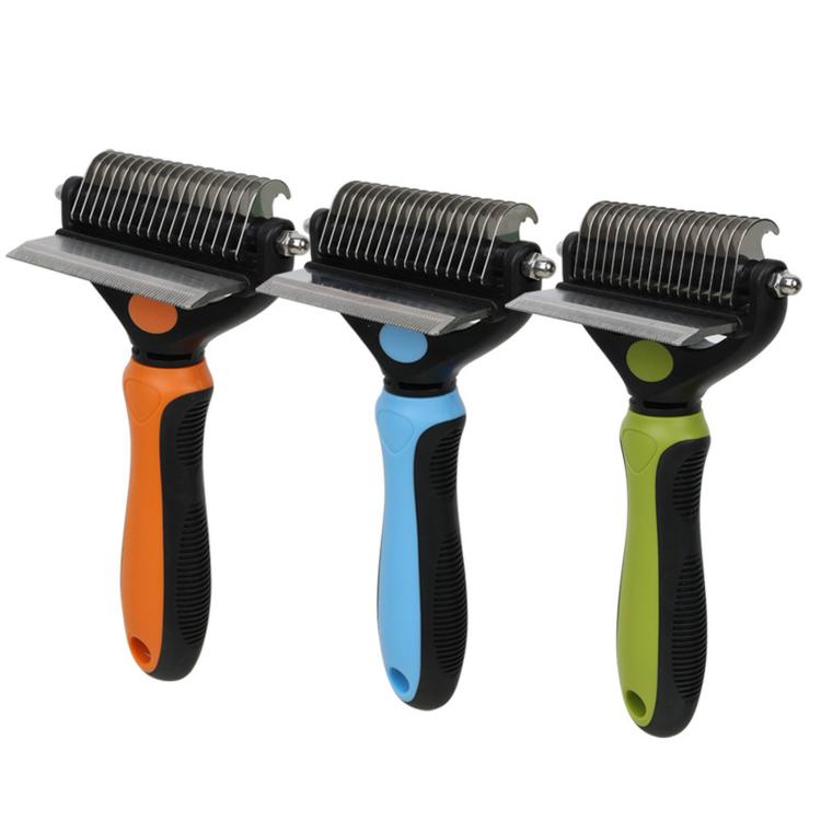 HistoTree Pettine districante 2 in 1 per animali domestici e rastrello per la rimozione del sottopelo, con lame curve a doppia faccia, strumento districante sicuro