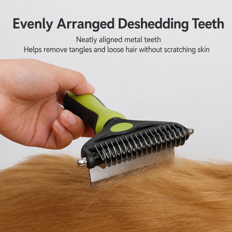 HistoTree Pettine districante 2 in 1 per animali domestici e rastrello per la rimozione del sottopelo, con lame curve a doppia faccia, strumento districante sicuro