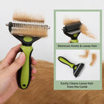 HistoTree Pettine districante 2 in 1 per animali domestici e rastrello per la rimozione del sottopelo, con lame curve a doppia faccia, strumento districante sicuro