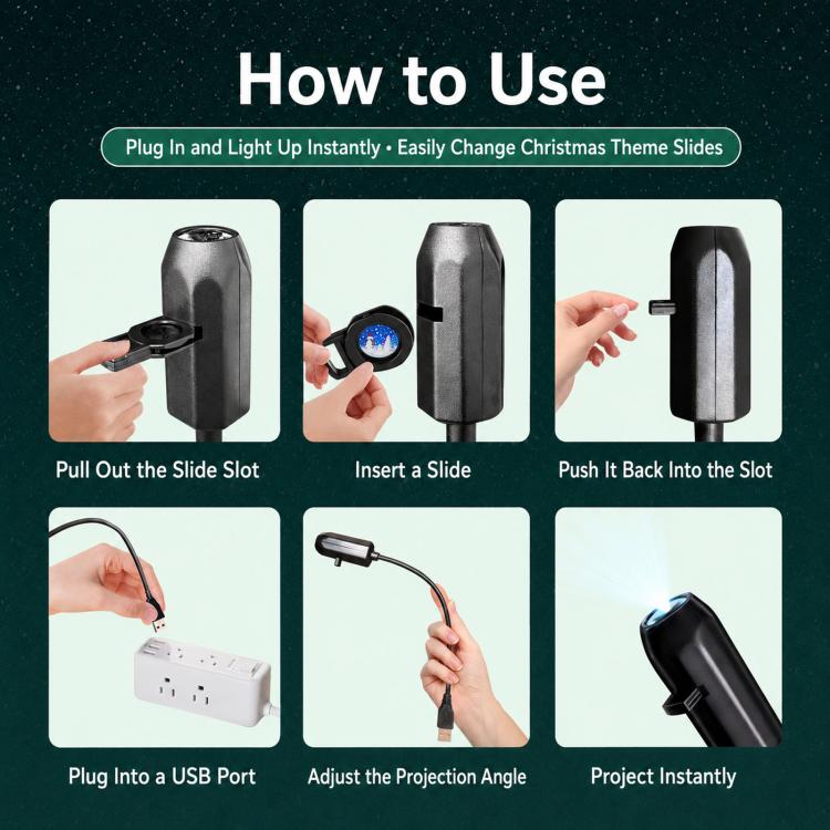 Proiettore LED USB, lampada notturna con diapositive sostituibili per camera da letto, Milky Way 5-Pack, Butterfly 3-Pack, Whale 3-Pack, Ocean 6-Pack, Planet 3-Pack, Planet 6-Pack, Planet 10-Pack, Christmas 3-Pack, Christmas 4-Pack