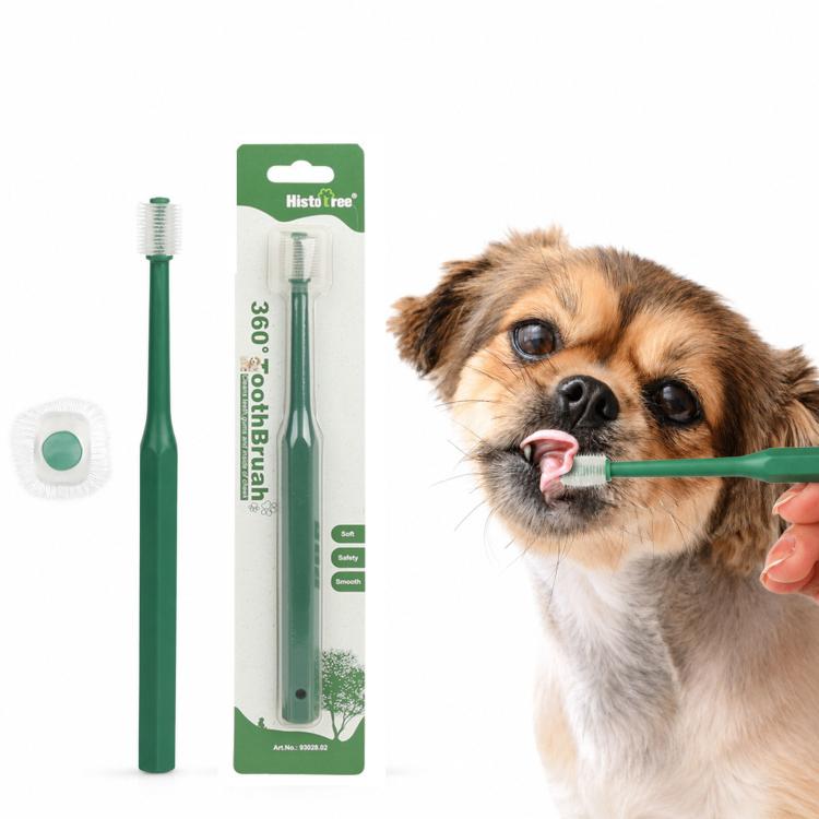 Spazzolino HistoTree a 360 gradi per gatti e cani di piccola taglia, con testina a microspazzolino in morbido TPE., Rectangular Green, Rectangular White, Round Green, Round White, Round Light Blue