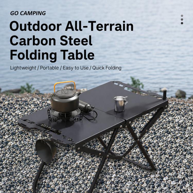 Tavolo da campeggio pieghevole in acciaio al carbonio, portatile per picnic all'aperto., With Light Stand, Single Table