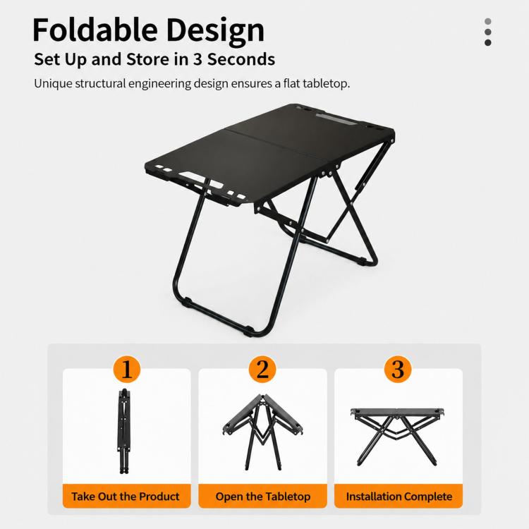 Tavolo da campeggio pieghevole in acciaio al carbonio, portatile per picnic all'aperto., With Light Stand, Single Table