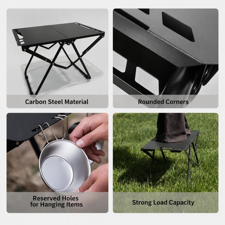 Tavolo da campeggio pieghevole in acciaio al carbonio, portatile per picnic all'aperto., With Light Stand, Single Table