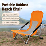 Sedia da spiaggia pieghevole, ideale per picnic, campeggio e relax su prato, con schienale in rete traspirante e portabicchiere.