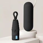 Ombrello a capsula pieghevole 5x5 con custodia, rivestimento nero, protezione UV, parasole