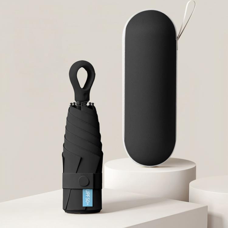 Ombrello a capsula pieghevole 5x5 con custodia, rivestimento nero, protezione UV, parasole