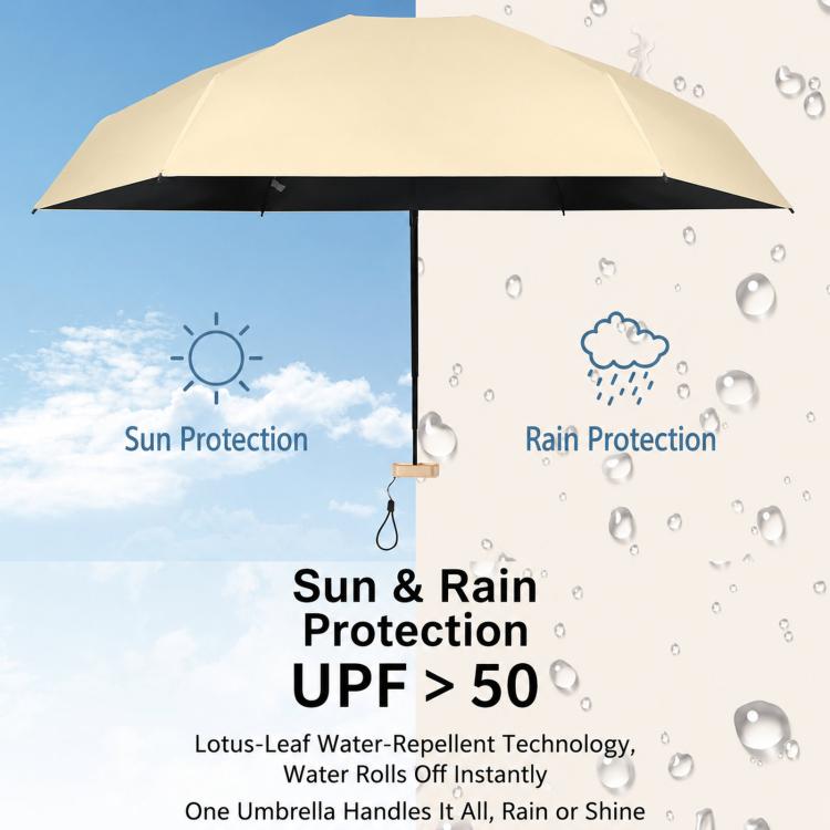 Mini ombrellone pieghevole a 6 sezioni, con doppia protezione UV, ideale per pioggia e sole., No Box, With Box