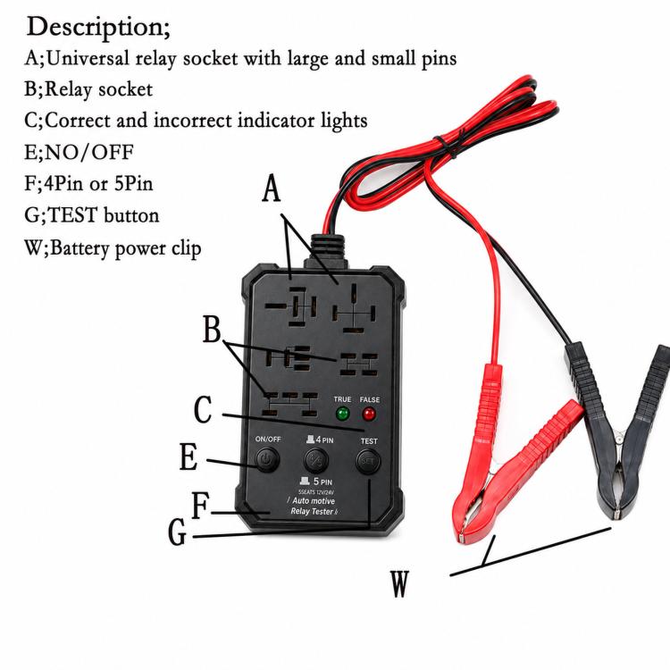 Tester per relè automobilistici 12V 24V, universale a 5 prese, per relè a 4 e 5 pin, strumento diagnostico per auto.