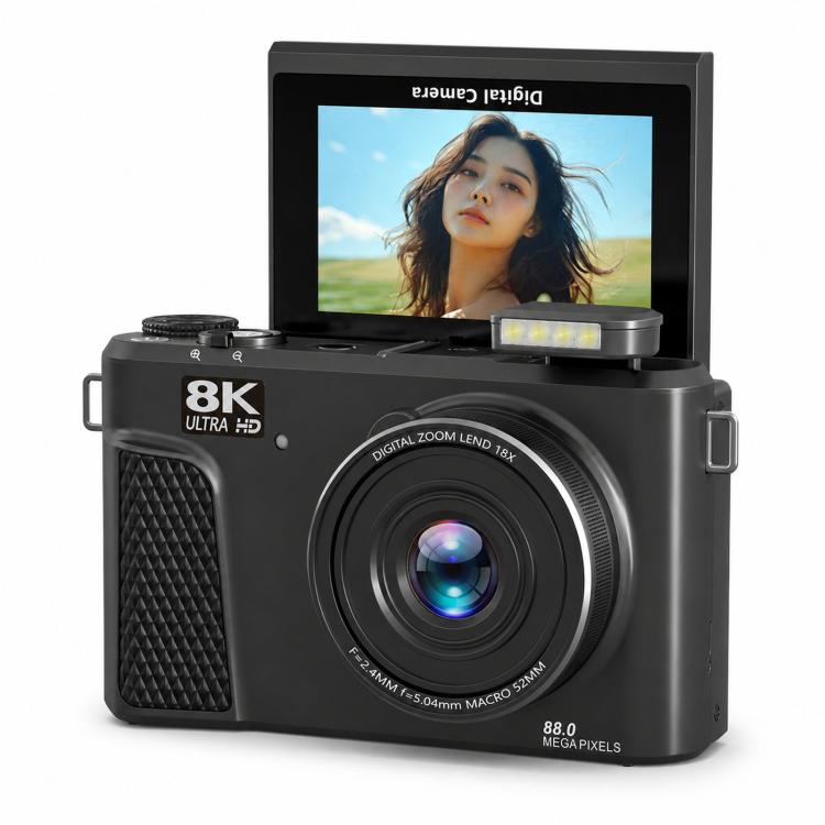Videocamera digitale 8K con schermo IPS da 3 pollici, zoom 18x, autofocus, Wi-Fi e fotocamera micro, White No Memory Card, Black No Memory Card, Pink No Memory Card, White 32GB Memory Card+USB Card Reader, Black 32GB Memory Card+USB Card Reader        ...