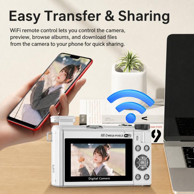 Videocamera digitale 8K con schermo IPS da 3 pollici, zoom 18x, autofocus, Wi-Fi e fotocamera micro, White No Memory Card, Black No Memory Card, Pink No Memory Card, White 32GB Memory Card+USB Card Reader, Black 32GB Memory Card+USB Card Reader        ...