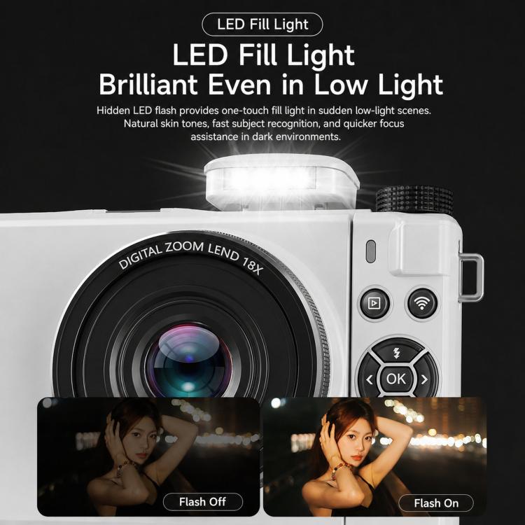 Videocamera digitale 8K con schermo IPS da 3 pollici, zoom 18x, autofocus, Wi-Fi e fotocamera micro, White No Memory Card, Black No Memory Card, Pink No Memory Card, White 32GB Memory Card+USB Card Reader, Black 32GB Memory Card+USB Card Reader        ...