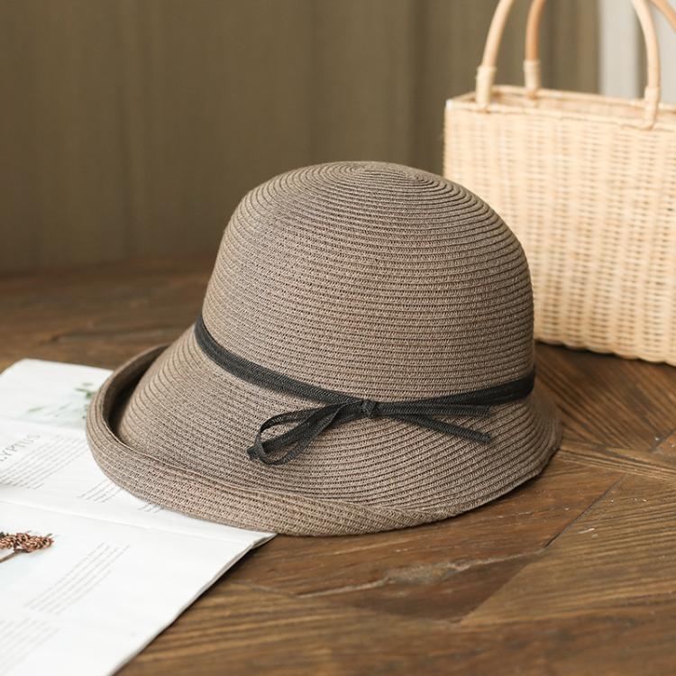 Cappello da sole vintage in paglia da donna, pieghevole, stile retrò, modello cloche con fiocco in nastro, regolabile, estivo, da spiaggia.
