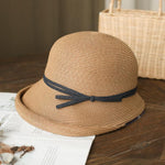 Cappello da sole vintage in paglia da donna, pieghevole, stile retrò, modello cloche con fiocco in nastro, regolabile, estivo, da spiaggia.