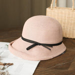 Cappello da sole vintage in paglia da donna, pieghevole, stile retrò, modello cloche con fiocco in nastro, regolabile, estivo, da spiaggia.