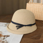 Cappello da sole vintage in paglia da donna, pieghevole, stile retrò, modello cloche con fiocco in nastro, regolabile, estivo, da spiaggia.