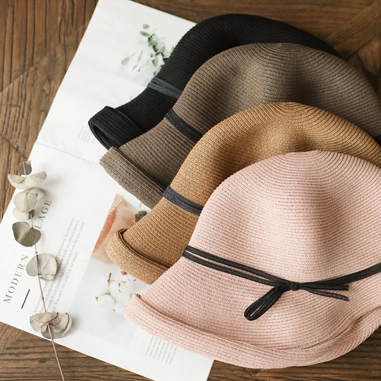 Cappello da sole vintage in paglia da donna, pieghevole, stile retrò, modello cloche con fiocco in nastro, regolabile, estivo, da spiaggia.