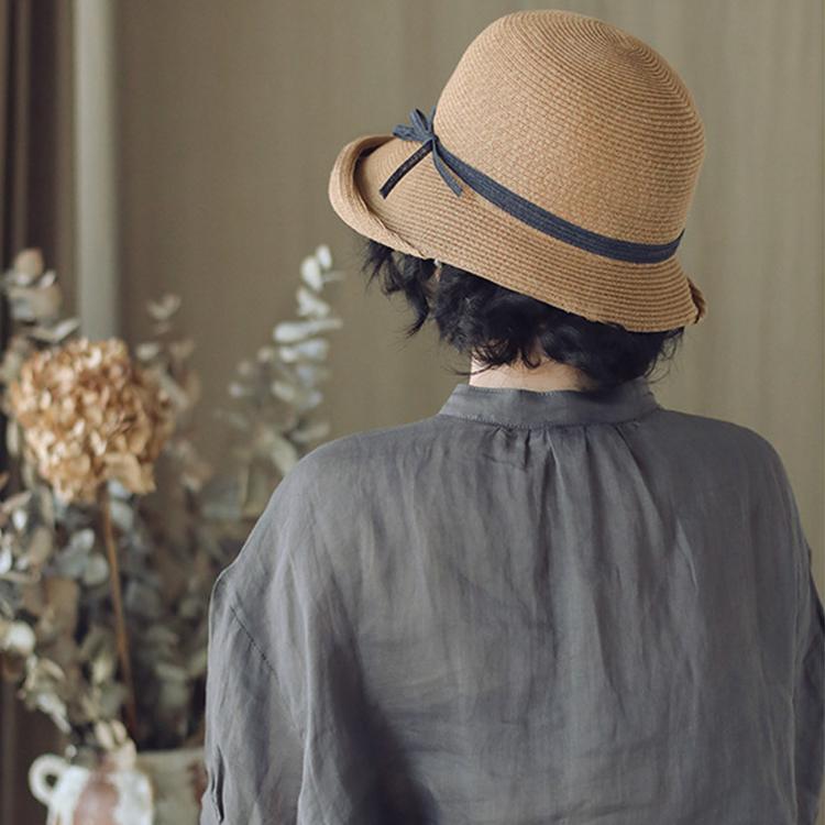 Cappello da sole vintage in paglia da donna, pieghevole, stile retrò, modello cloche con fiocco in nastro, regolabile, estivo, da spiaggia.