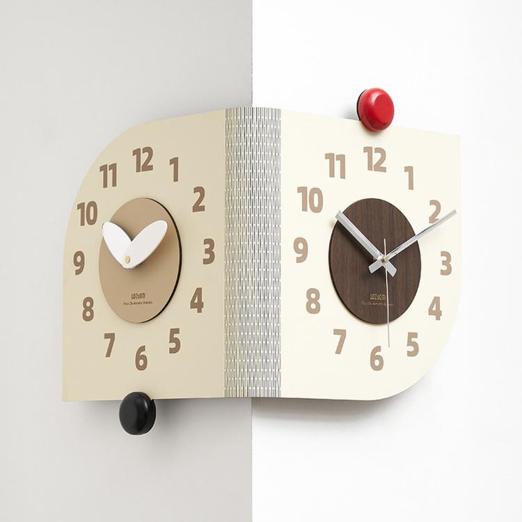 Orologio da parete angolare wozoom, a doppia faccia, con avvolgimento a 90 gradi, al quarzo., Beige, Dark Brown, Orange, Beige Swing Style 1, Beige Swing Style 2