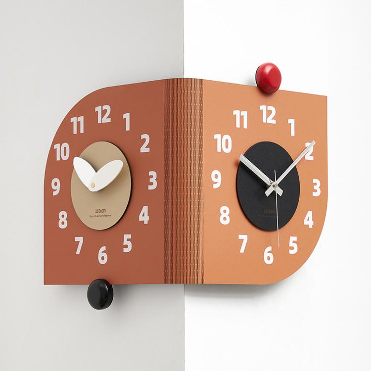 Orologio da parete angolare wozoom, a doppia faccia, con avvolgimento a 90 gradi, al quarzo., Beige, Dark Brown, Orange, Beige Swing Style 1, Beige Swing Style 2