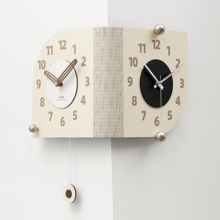 Orologio da parete angolare wozoom, a doppia faccia, con avvolgimento a 90 gradi, al quarzo., Beige, Dark Brown, Orange, Beige Swing Style 1, Beige Swing Style 2