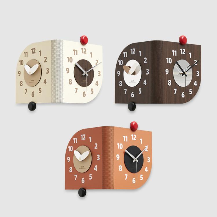 Orologio da parete angolare wozoom, a doppia faccia, con avvolgimento a 90 gradi, al quarzo., Beige, Dark Brown, Orange, Beige Swing Style 1, Beige Swing Style 2