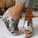 Sandali donna con zeppa 10 cm motivo floreale