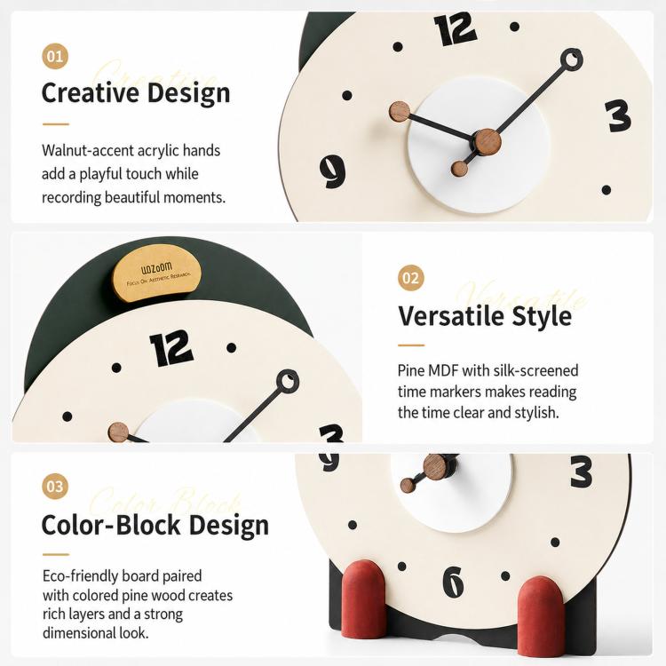 wozoom Orologio da tavolo silenzioso in legno, moderno, piccolo, da caminetto