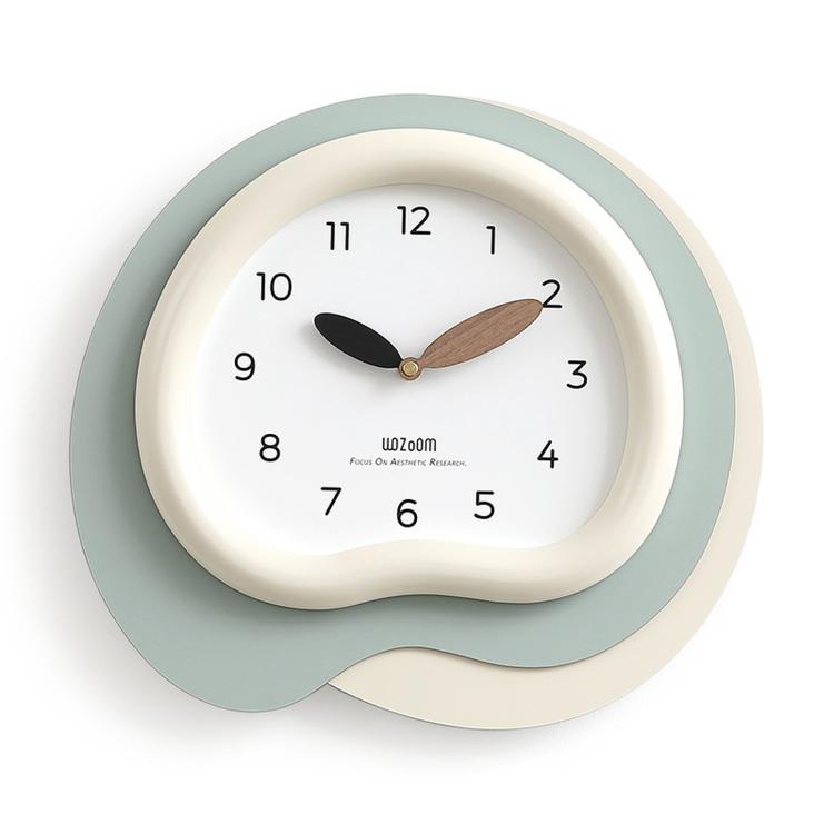 wozoom Orologio da parete moderno e irregolare, silenzioso, decorativo, al quarzo, in legno, per soggiorno, Beige Blue With Second Hand, Beige Blue, Green Beige, Black Gray, Beige Blue 3D, Green Beige 3D, Black Gray 3D