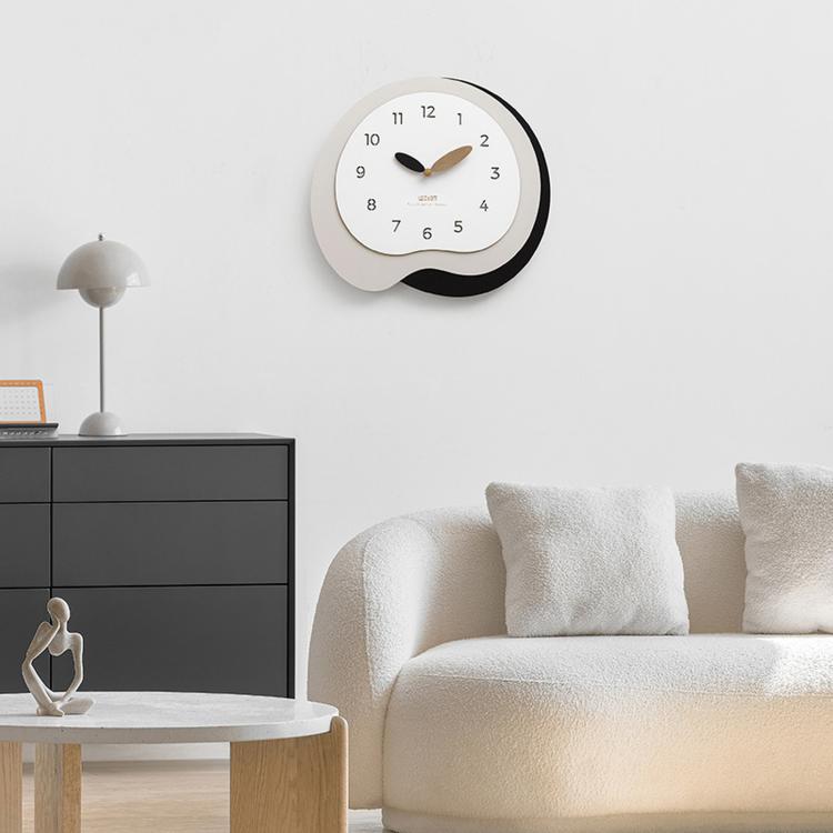 wozoom Orologio da parete moderno e irregolare, silenzioso, decorativo, al quarzo, in legno, per soggiorno, Beige Blue With Second Hand, Beige Blue, Green Beige, Black Gray, Beige Blue 3D, Green Beige 3D, Black Gray 3D