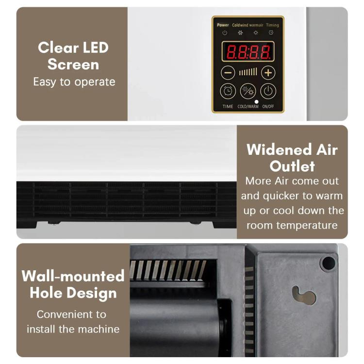 Ventilatore per condizionatore d'aria a parete, ventilatore per raffreddamento e riscaldamento domestico, riscaldatore elettrico, EU Plug, UK Plug, US 110V 2-Pin Plug, US 110V 3-Pin Plug, AU Plug, Natural Gentle Breeze US 3-Pin Plug