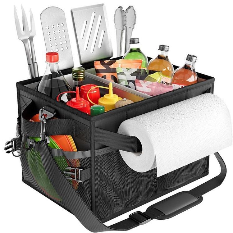 Borsa portaoggetti per barbecue impermeabile e resistente all'abrasione, realizzata in tessuto Oxford rinforzato, ideale per campeggio, picnic e attività all'aperto.