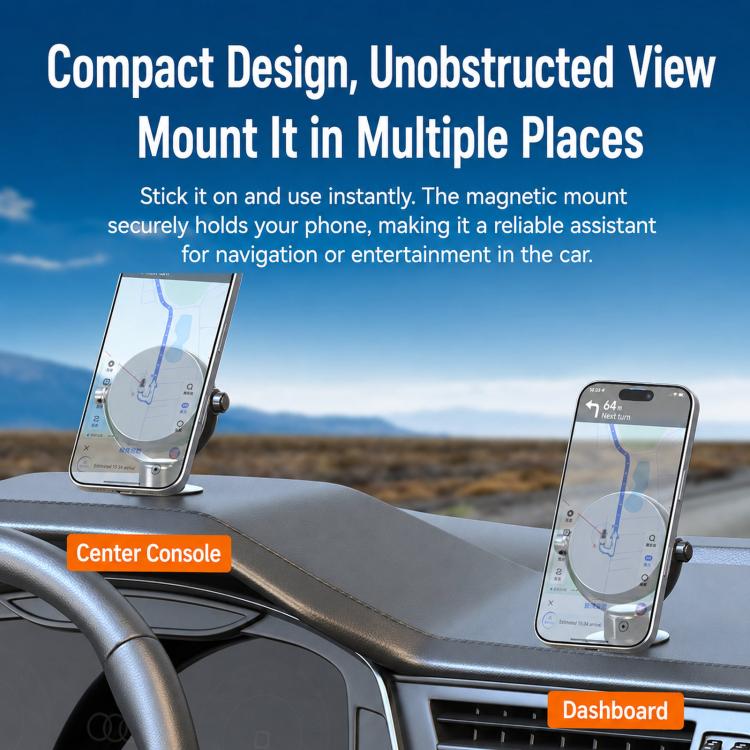 Supporto magnetico girevole a doppio asse per telefono da auto, pieghevole, per navigatore., Dual-Axis Rotatable Magnetic Mount