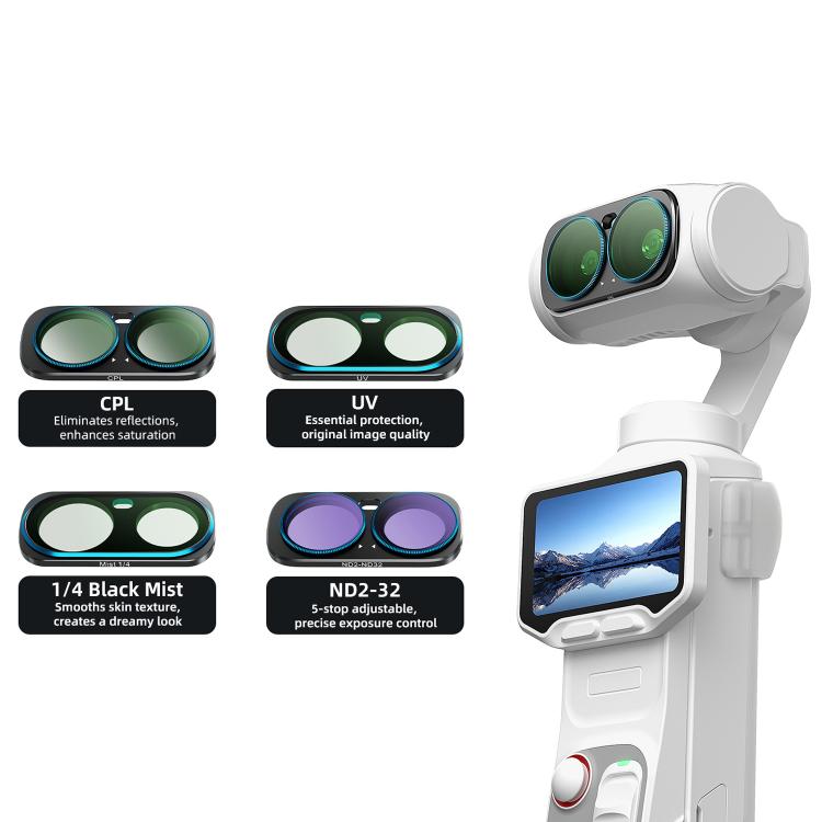 Filtro magnetico per obiettivo Insta360 Luna Ultra aMaginsn, Adj CPL/UV/Black Mist/VND2-32/LPR, Adj CPL/UV/Black Mist/VND2-32, Adj CPL/VND2-32, ND8/16/32/64/128, Adjustable CPL Filter, 1/4 Black Diffusion, LPR, VND2-32, ND8, ND16, ND32, ND64, ND128    ...