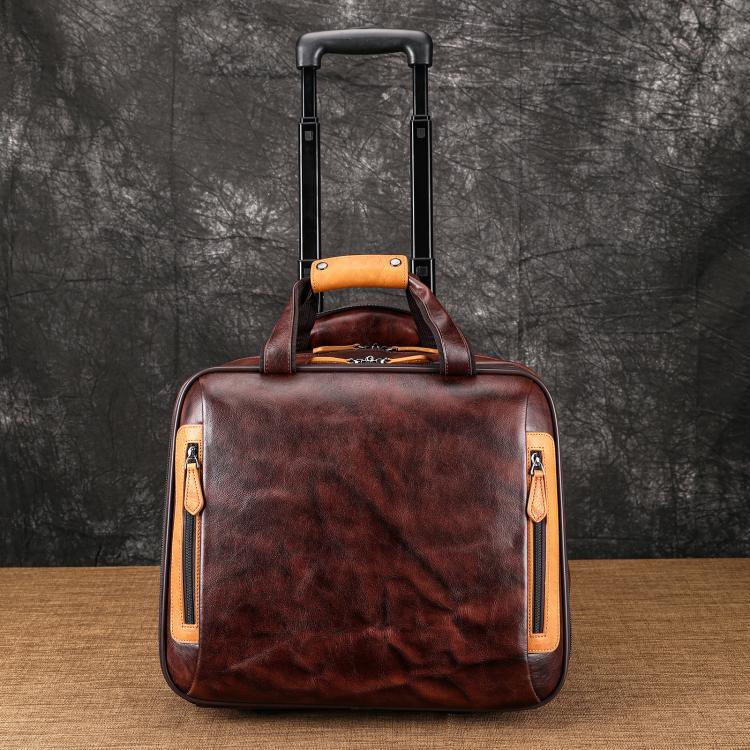 Valigetta da viaggio vintage in pelle 16" con ruote e scomparto l