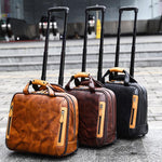 Valigetta da viaggio vintage in pelle 16" con ruote e scomparto l