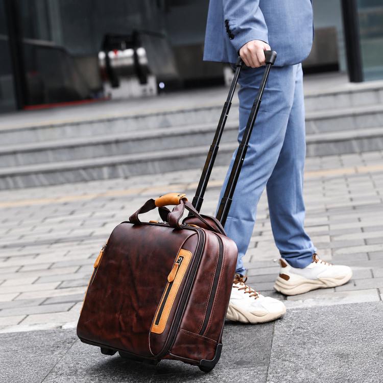 Valigetta da viaggio vintage in pelle 16" con ruote e scomparto l